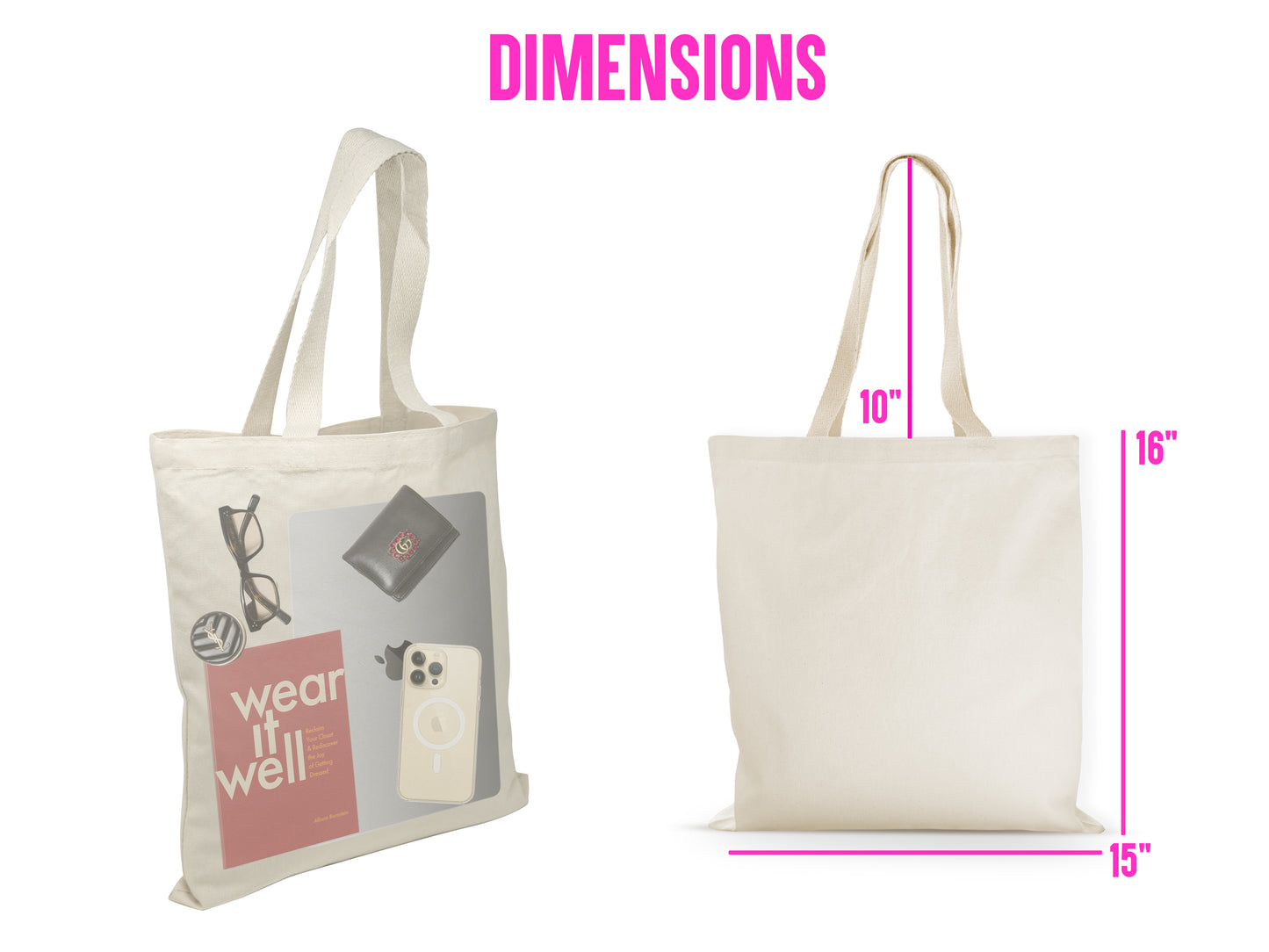 Custom Tote Bags, 2-Sided Print, 12oz Canvas Cotton, Natural Color, 15x16 Inches