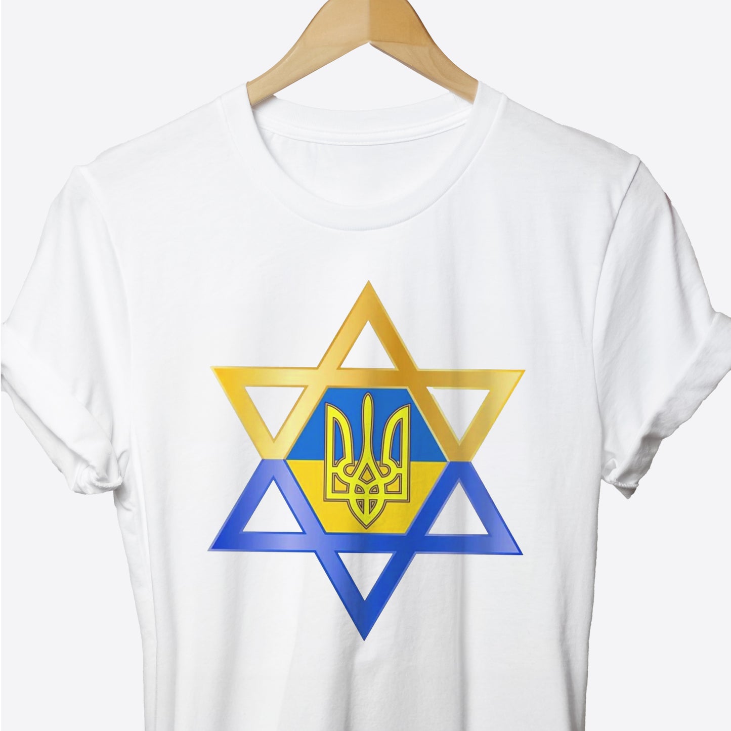 Jewish Ukrainian Symbol Cotton T-Shirt, Stand with Ukraine