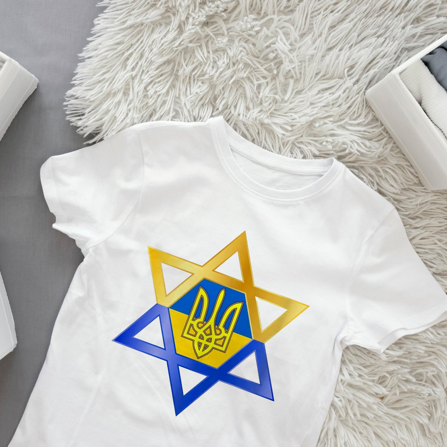 Jewish Ukrainian Symbol Cotton T-Shirt, Stand with Ukraine