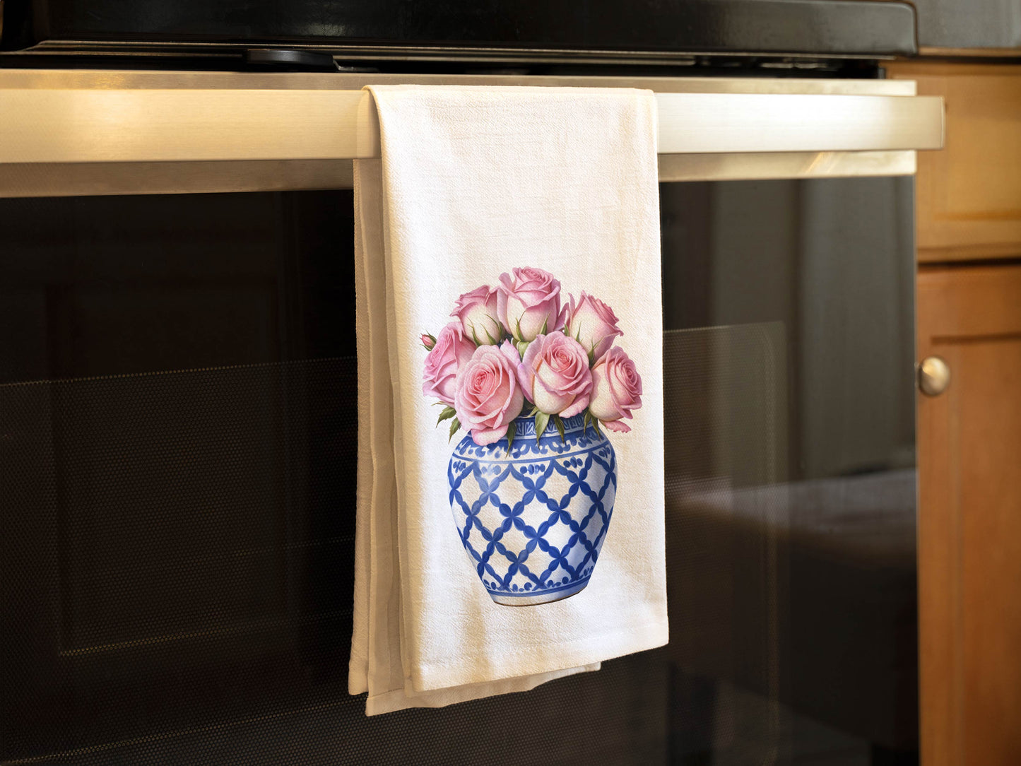Blue Ginger Jar & Roses Kitchen Towel - Flour Sack Cotton Hand Towel
