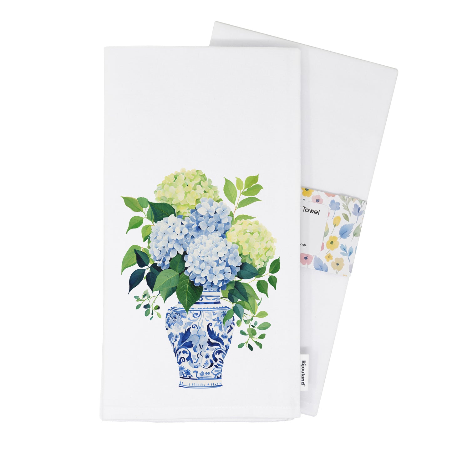 Blue Ginger Jar Kitchen Towel with Flowers - Chinoiserie Hydrangea Tea Towel - Kitchen Decor Gift
