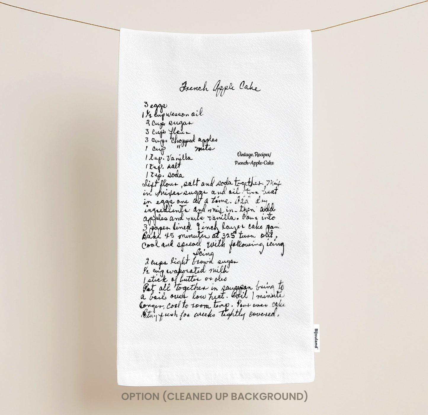 Custom Handwritten Recipe Tea Towel: Organic Cotton