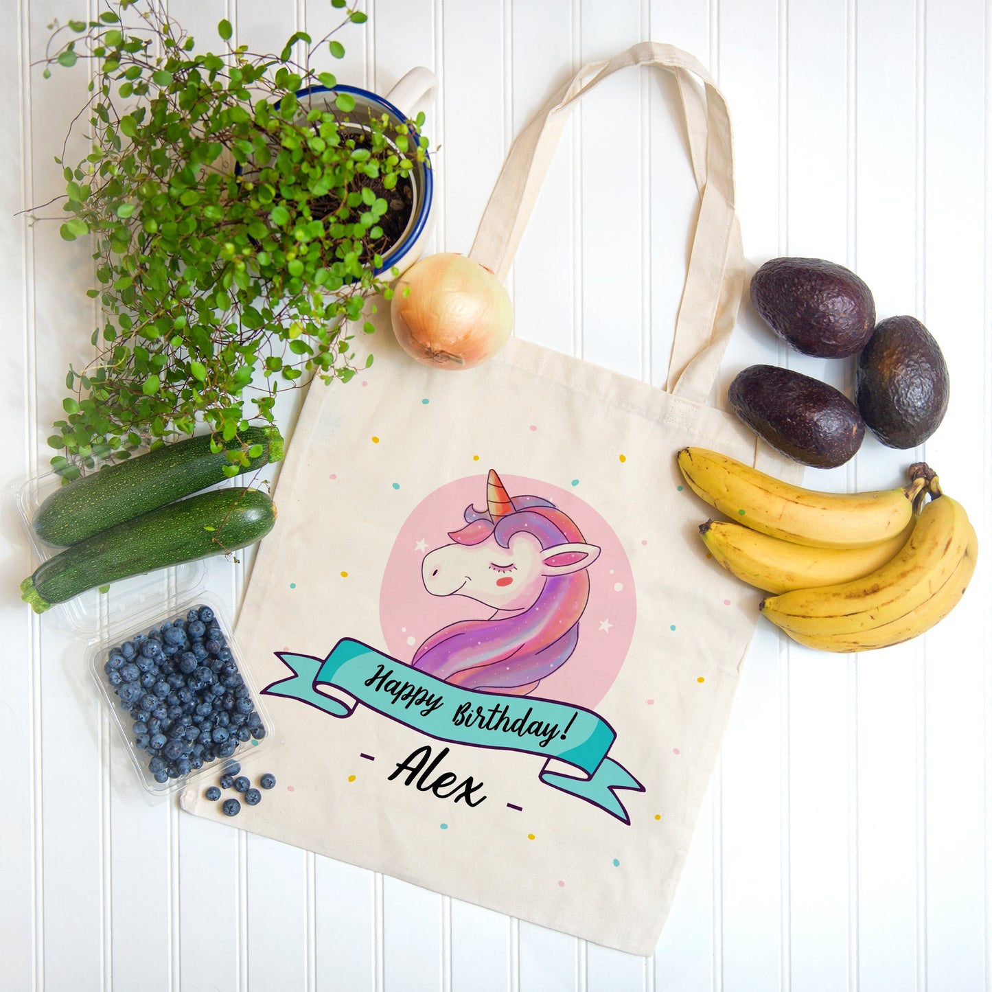 Personalized Birthday Tote Bag Unicorn, Custom Gift Tote Bag Cute Birthday Gift Idea, Cotton Canvas Tote bag, Reusable Gift Bag