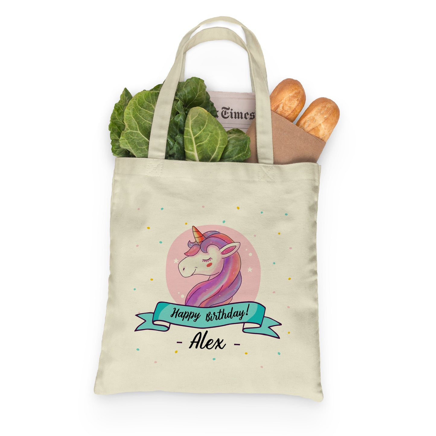 Personalized Birthday Tote Bag Unicorn, Custom Gift Tote Bag Cute Birthday Gift Idea, Cotton Canvas Tote bag, Reusable Gift Bag
