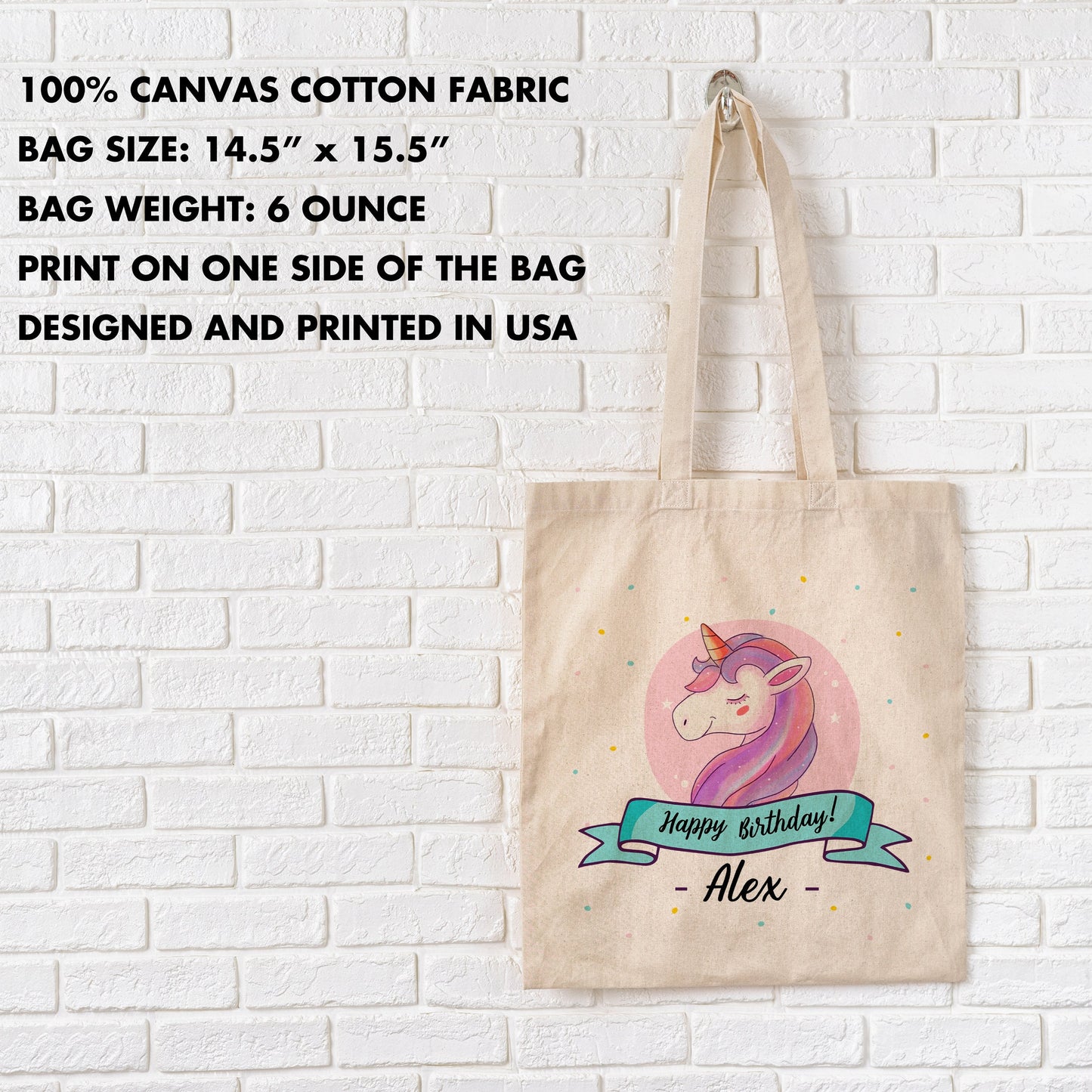 Personalized Birthday Tote Bag Unicorn, Custom Gift Tote Bag Cute Birthday Gift Idea, Cotton Canvas Tote bag, Reusable Gift Bag