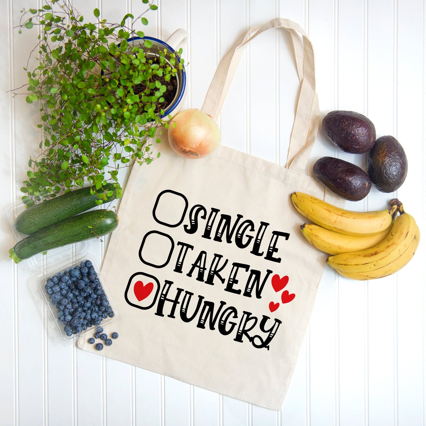 Sustainable Bag Reusable Grocery Bag - Eco Friendly Cotton Tote bag , Hungry Funny Reusable Shopping Bag, Canvas Tote Bags with Print