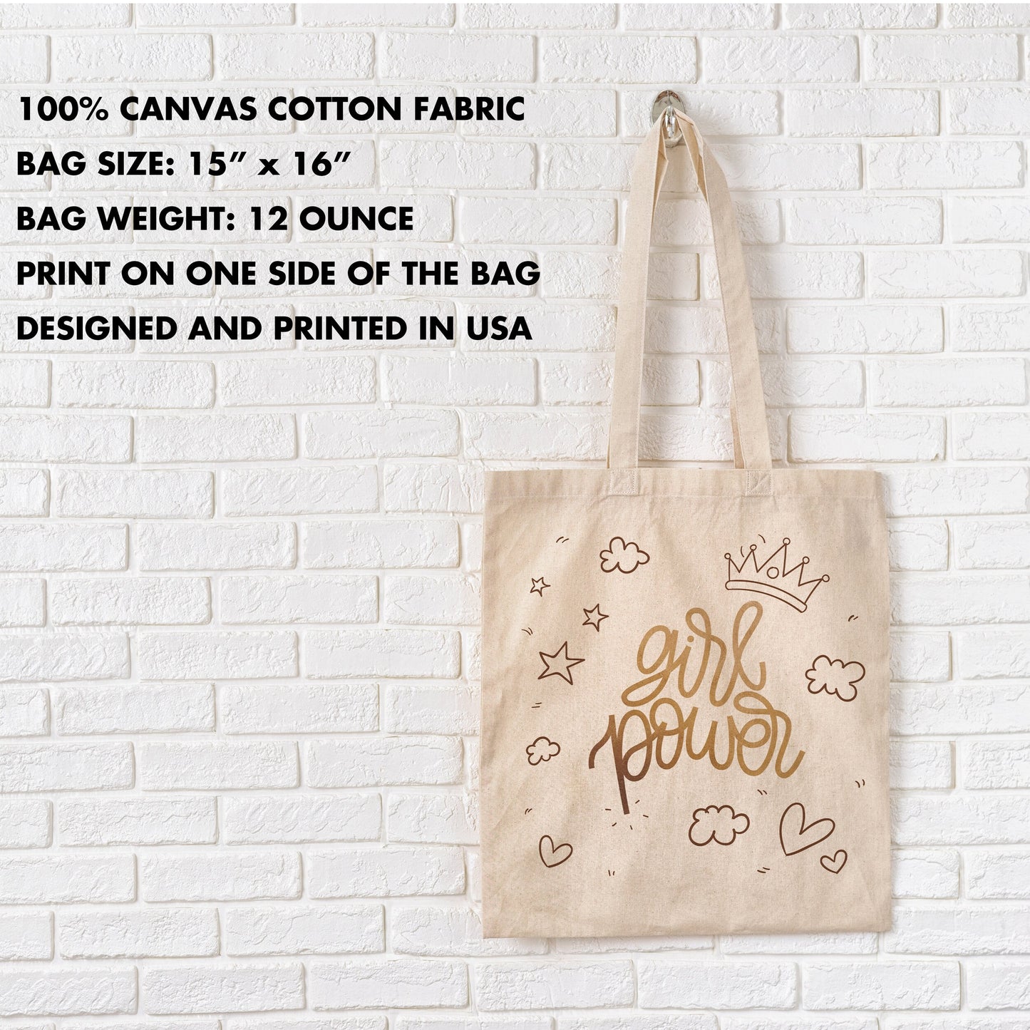 Girl Power Tote Bag Reusable Cotton Bag Mothers Day Bag, Mom Gifts, Mommy Gift, Gift for Mom, Gift for Mother, Feminist Gift Empowerment Bag