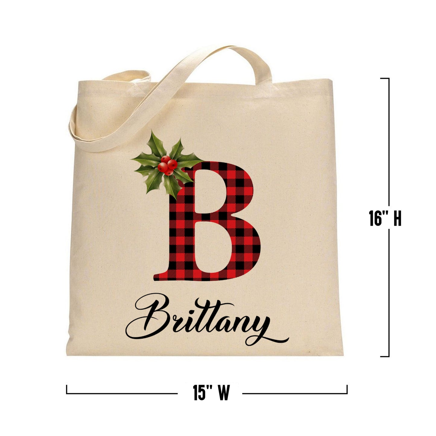 Personalized Christmas Tote Bag - Name & Initial, Natural Cotton Canvas