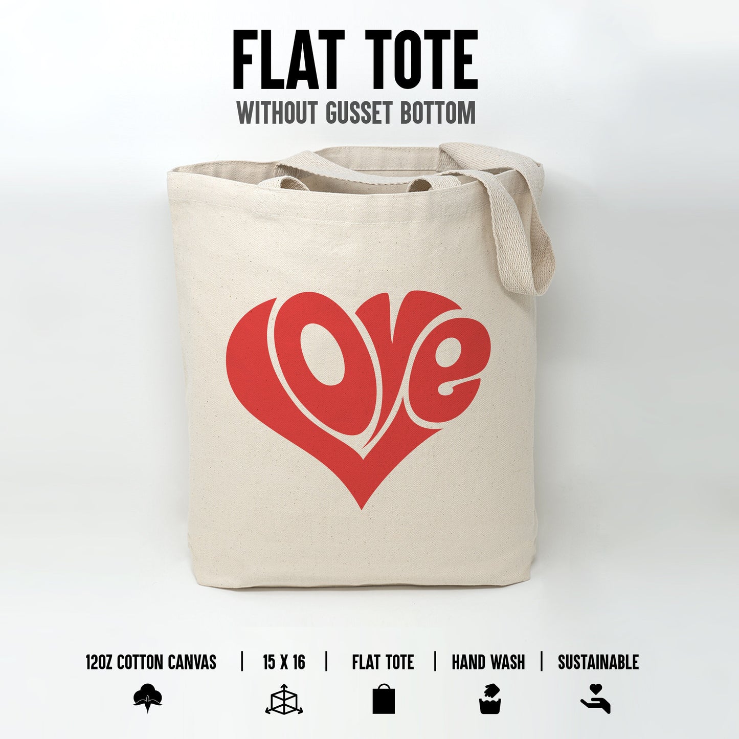 Love Cotton Canvas Tote Bag - Valentine's Day Gift - Reusable Eco-Friendly Durable Bag - Red Love Heart Design
