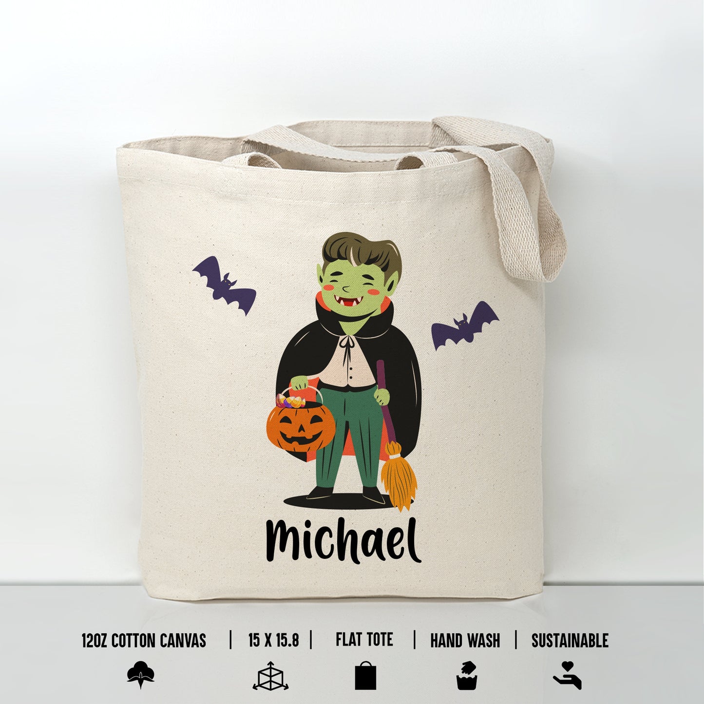 Personalized Trick or Treat Canvas Tote Bag, Custom Halloween Tote Bag for Trick or Treating, Halloween Candy Bag, Halloween Gift Tote