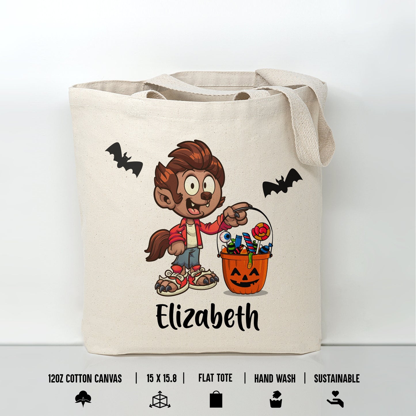 Personalized Trick or Treat Canvas Tote Bag, Custom Halloween Tote Bag for Trick or Treating, Halloween Candy Bag, Halloween Gift Tote