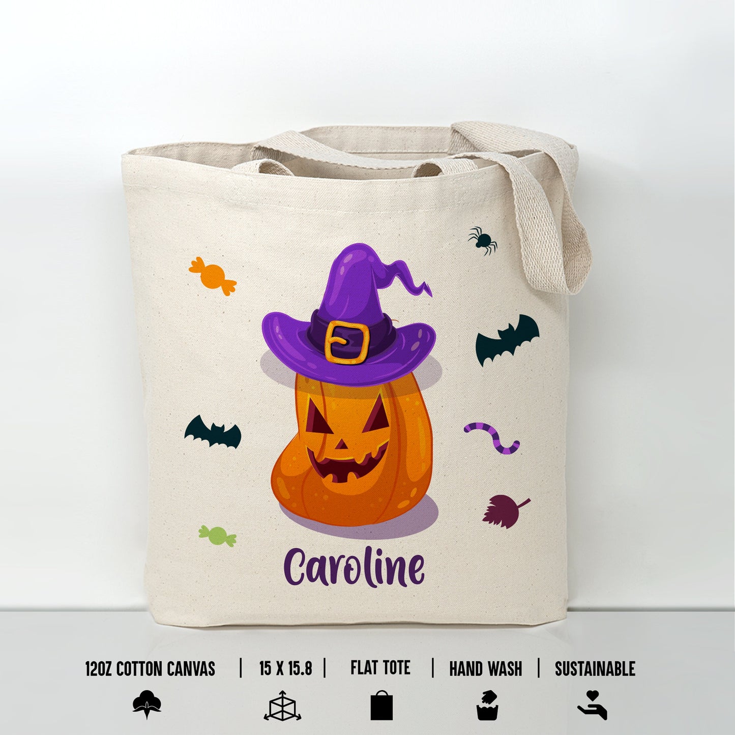 Personalized Trick or Treat Canvas Tote Bag, Custom Halloween Tote Bag for Trick or Treating, Halloween Candy Bag, Halloween Gift Tote