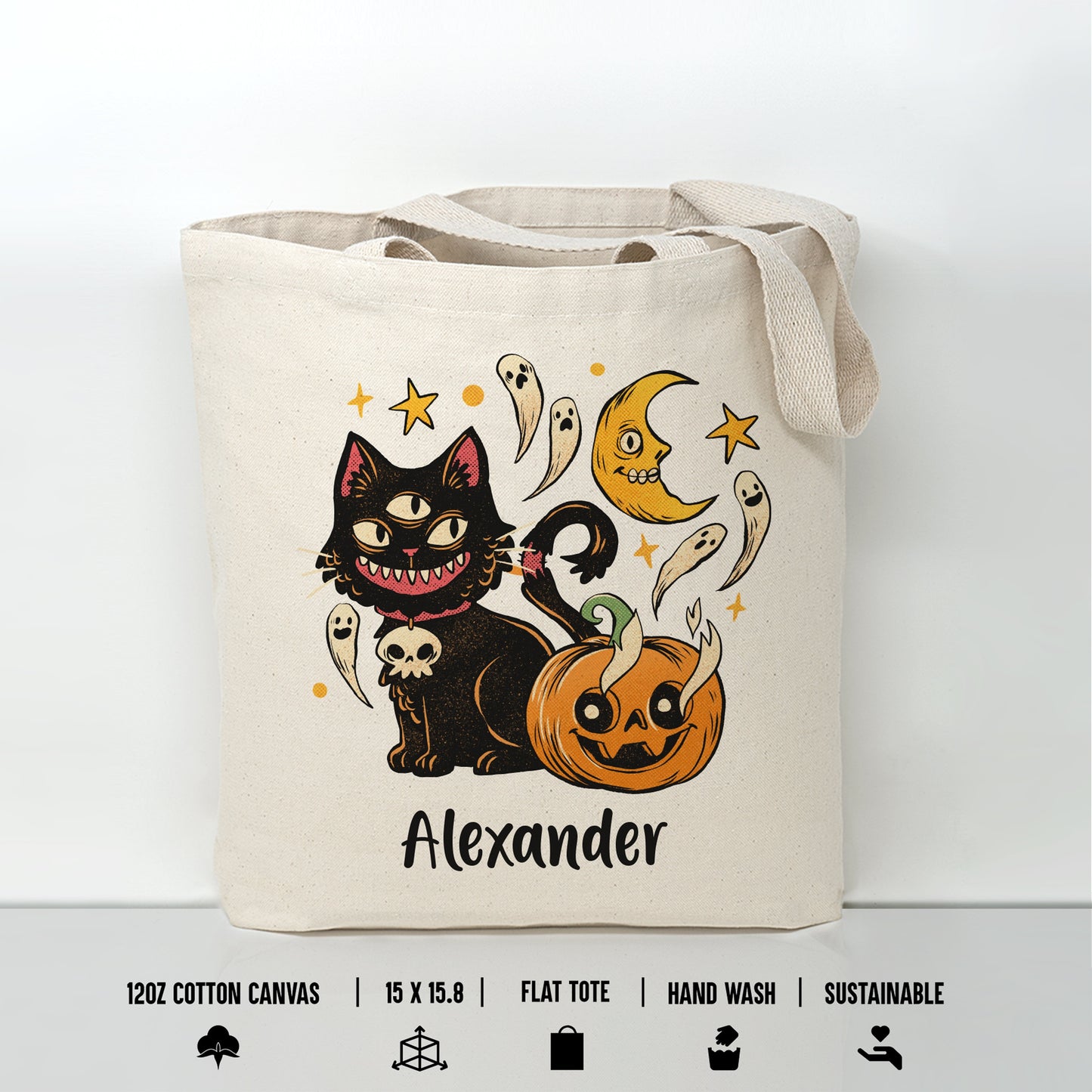 Personalized Trick or Treat Canvas Tote Bag, Custom Halloween Tote Bag for Trick or Treating, Halloween Candy Bag, Halloween Gift Tote