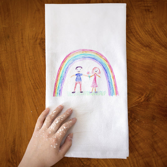 Personalized Kitchen Towel With Child Drawing - Mother's Day Gift Idea - Child Artwork Tea Towel - Personalized Gift