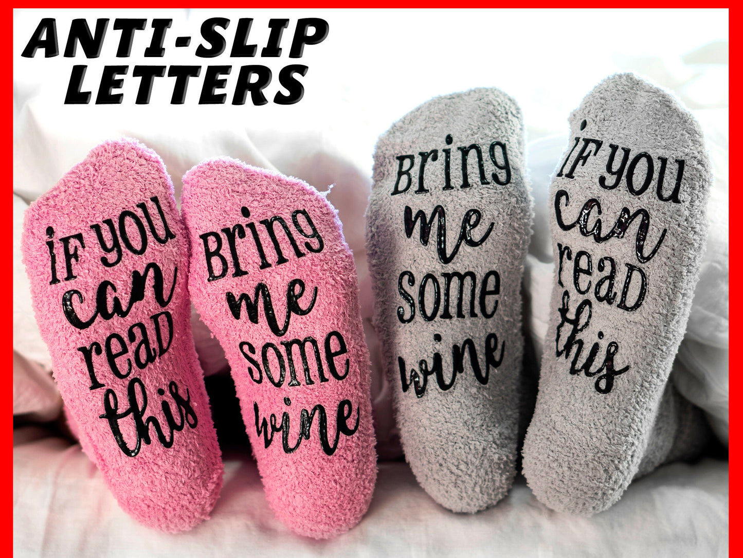 Wine Lover Gift - Funny Socks with Saying, Fuzzy Wine Socks, Wine Lover Gift Socks, If You Can Read This Bring Me Some Wine - One Size