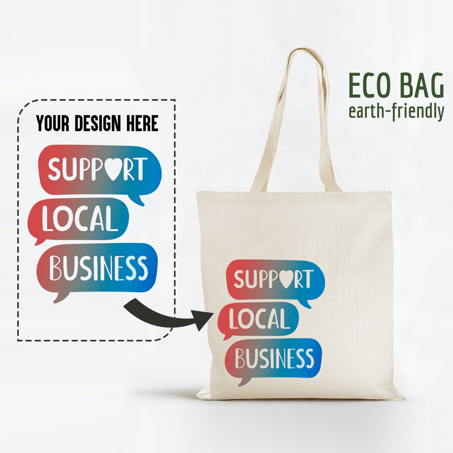 Custom Tote Bags, Cotton Canvas Tote Bag - Full Color Print, Eco friendly Personalized Gift Bag, Natural Color - 15x16 Inches