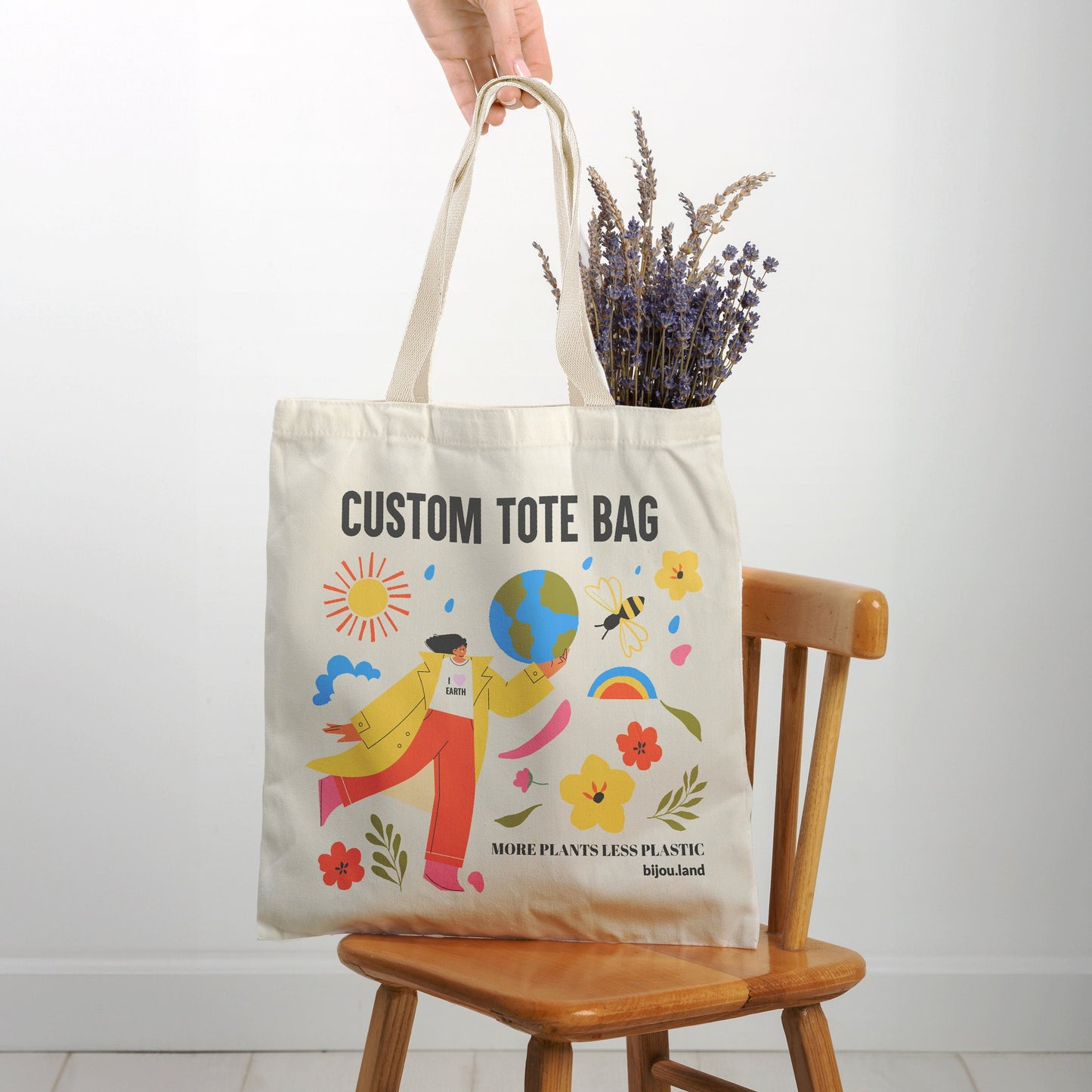 Custom Tote Bags, Cotton Canvas Tote Bag - Full Color Print, Eco friendly Personalized Gift Bag, Natural Color - 15x16 Inches