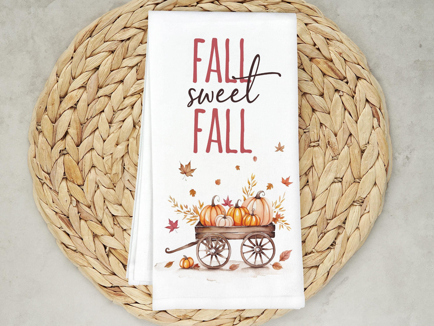 Fall Sweet Fall Kitchen Towel - Rustic Autumn Decor with Pumpkins - Perfect for Thanksgiving & Halloween - Organic Cotton Flour Sack Towel