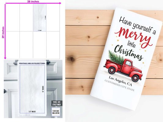 Custom Christmas Kitchen Towel Merry Little Christmas, Red Truck Holiday Decor, Personalized Gift - Flour Sack Organic Cotton