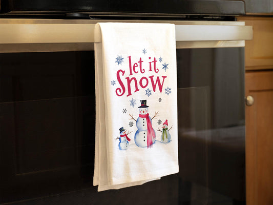 Christmas Kitchen Towel Let it Snow, Snowman Holiday Gift Towel, Family Christmas Gift, Hostess Gift, Secret Santa Gift - Organic Cotton