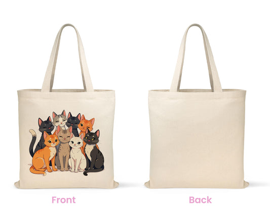 Cat Lover Tote Bag, Earth-Friendly Reusable Cotton Canvas Bag