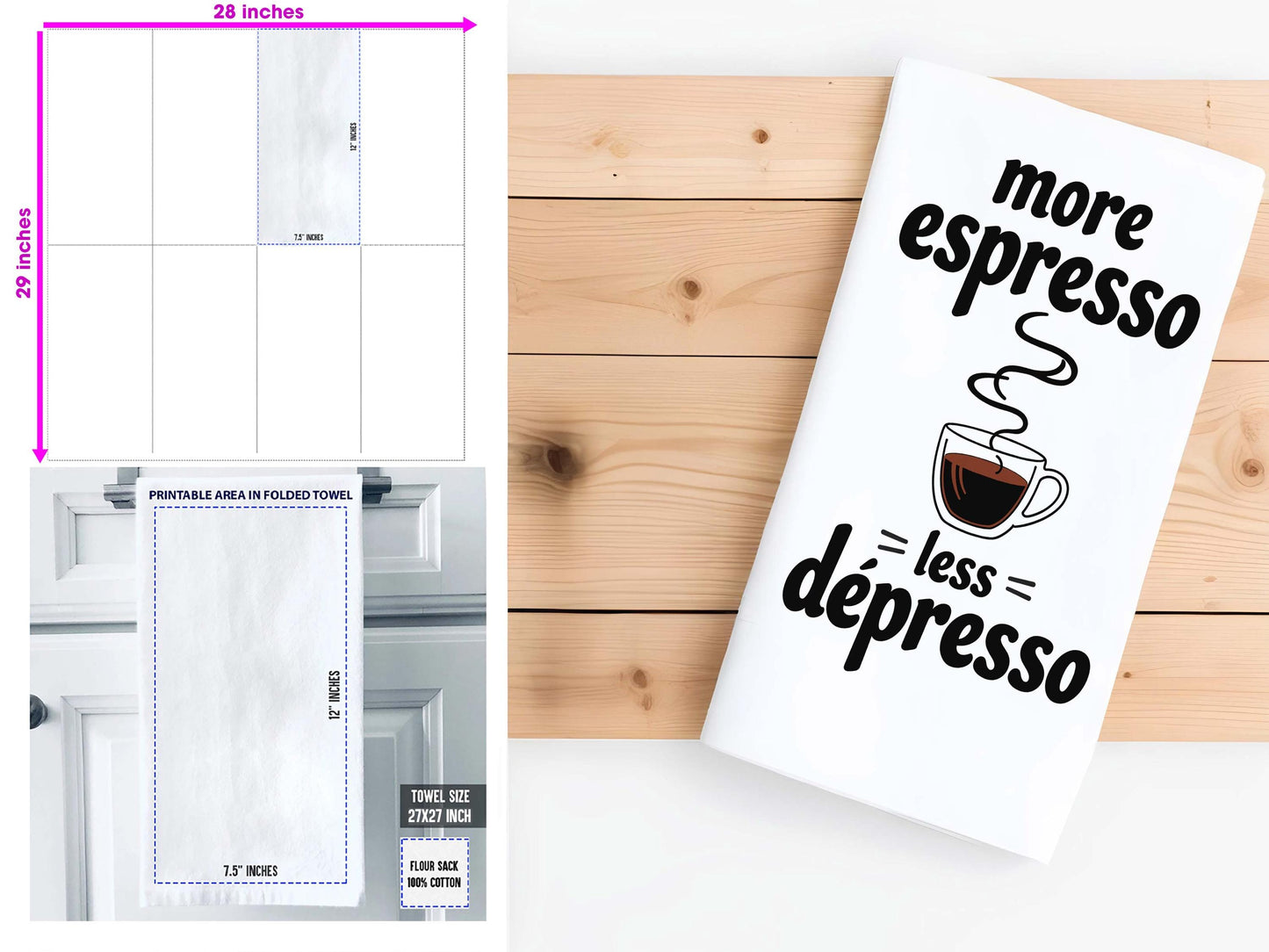 More Espresso Less Depresso, Funny Coffee Bar Towel, Coffee Lover Gift, Modern Kitchen Decor