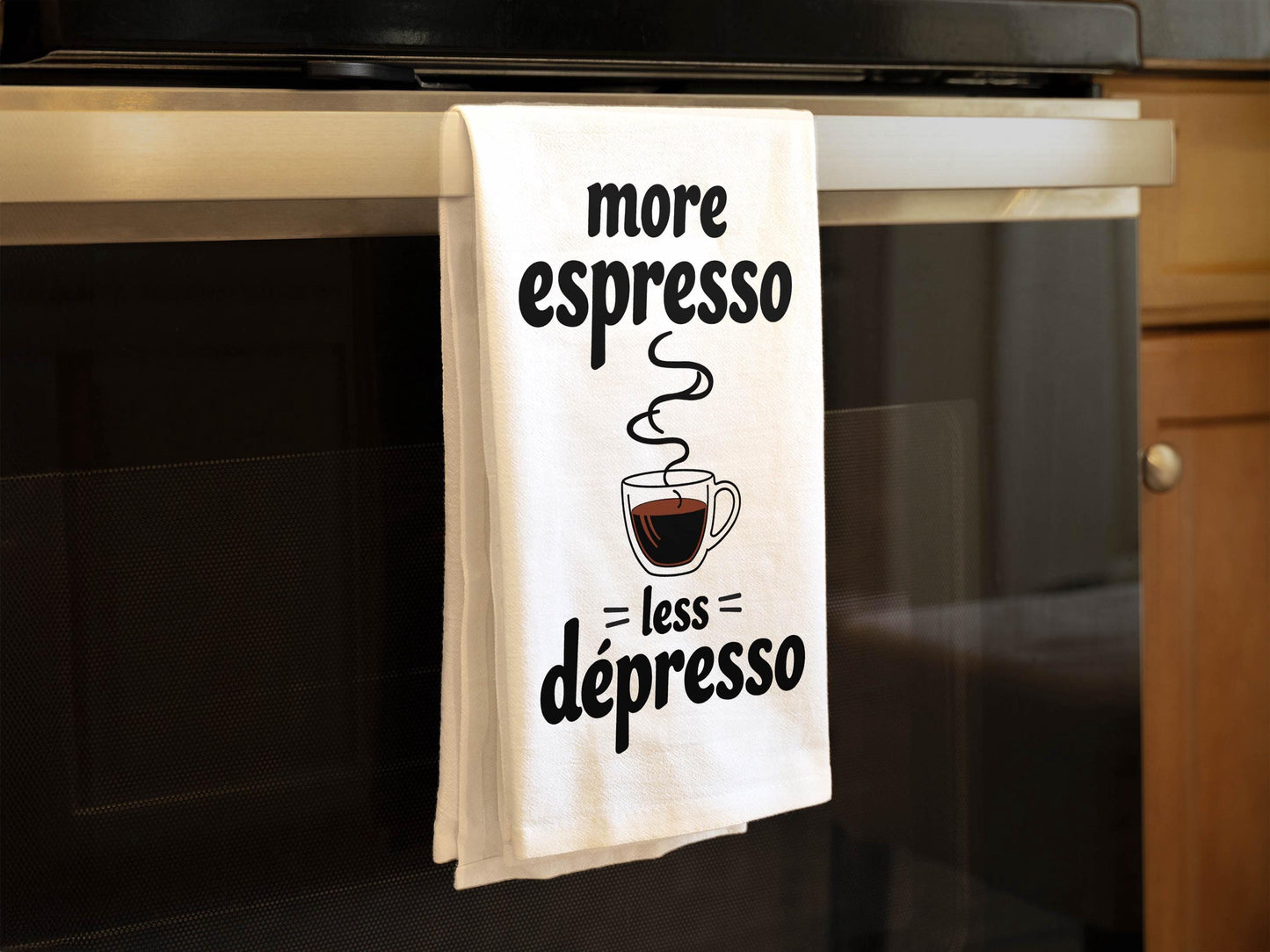 More Espresso Less Depresso, Funny Coffee Bar Towel, Coffee Lover Gift, Modern Kitchen Decor