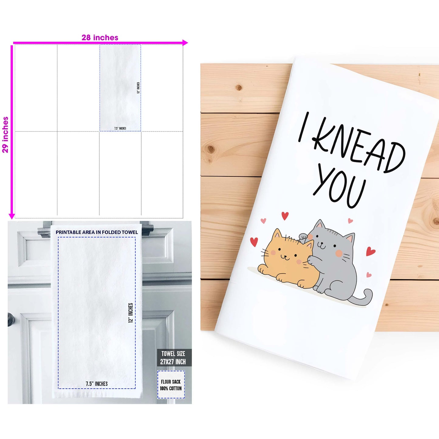 I Knead You Cat Kitchen Towel - Funny Cat Pun Gift for Bakers, Cat Moms & Lovers - Flour Sack Organic Cotton