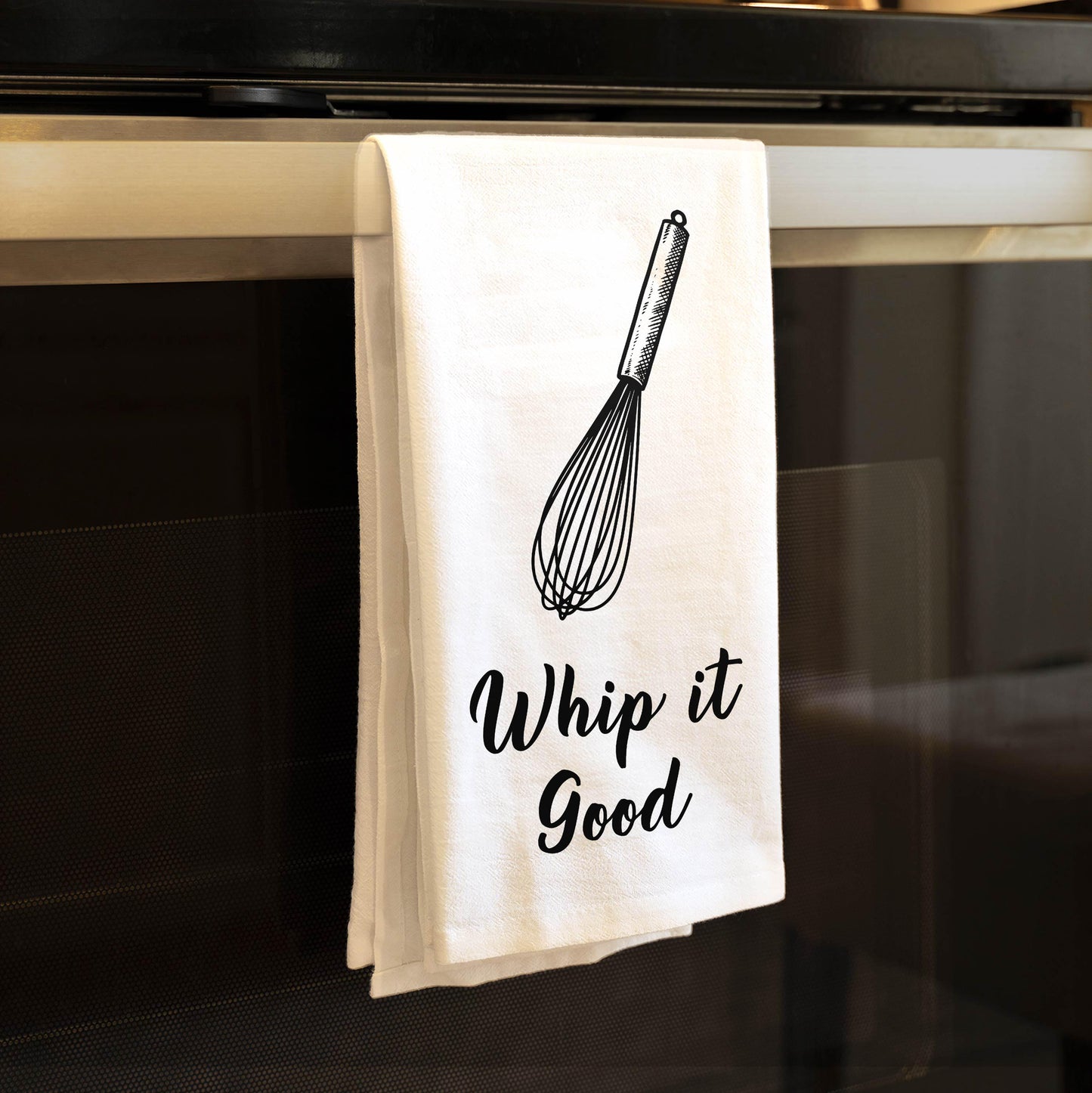 Whip It Good Kitchen Towel - Funny Cooking Pun Gift for Bakers & Chefs - Flour Sack Organic Cotton Towel