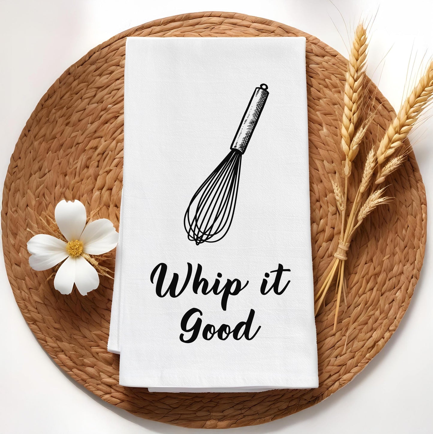 Whip It Good Kitchen Towel - Funny Cooking Pun Gift for Bakers & Chefs - Flour Sack Organic Cotton Towel