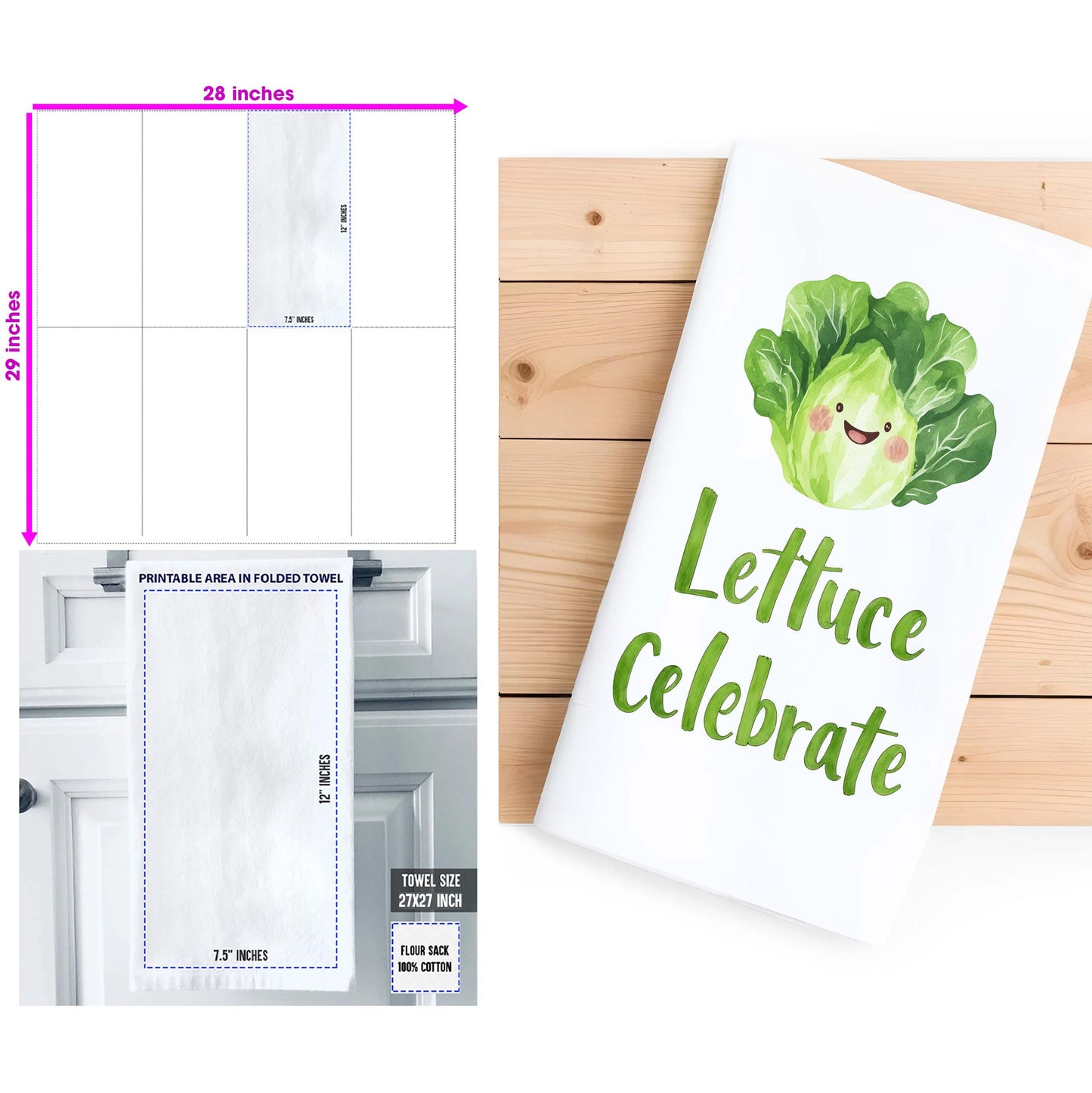Lettuce Celebrate Kitchen Towel - Funny Food Pun Gift for Salad Lovers & Veggie Fans - Flour Sack Organic Cotton Tea Towel