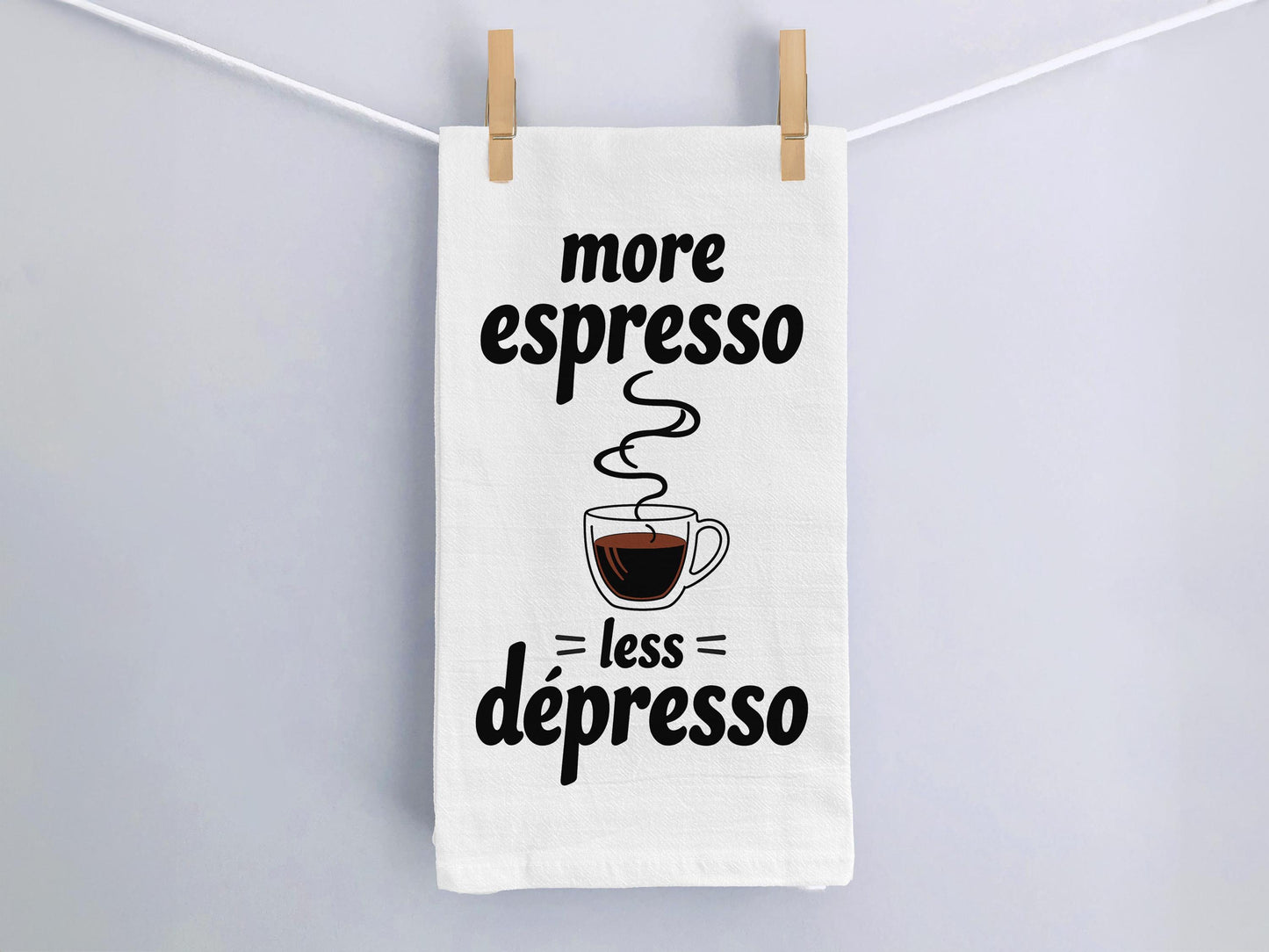 More Espresso Less Depresso, Funny Coffee Bar Towel, Coffee Lover Gift, Modern Kitchen Decor
