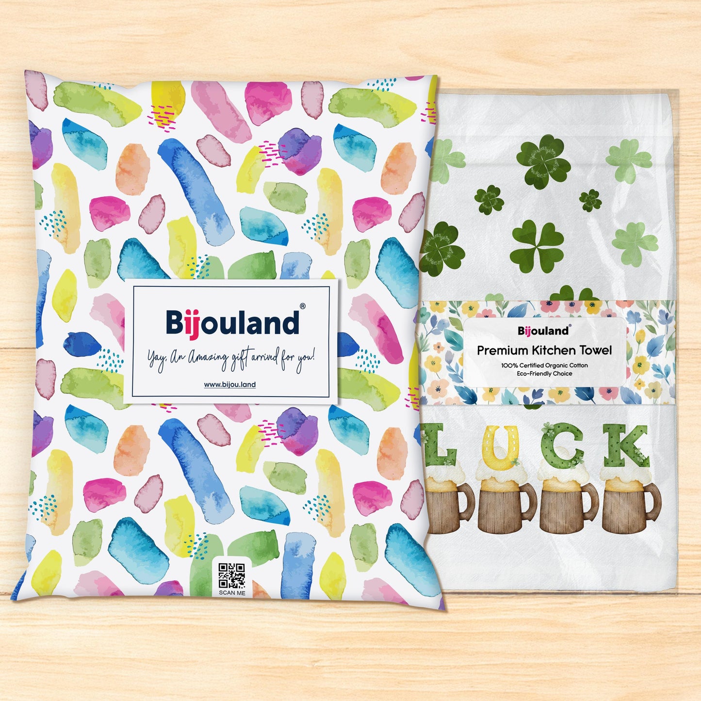 Luck St. Patrick's Day Towel - Shamrock & Beer Mug Kitchen Decor - Irish Gift - Flour Sack Organic Cotton Tea Towel