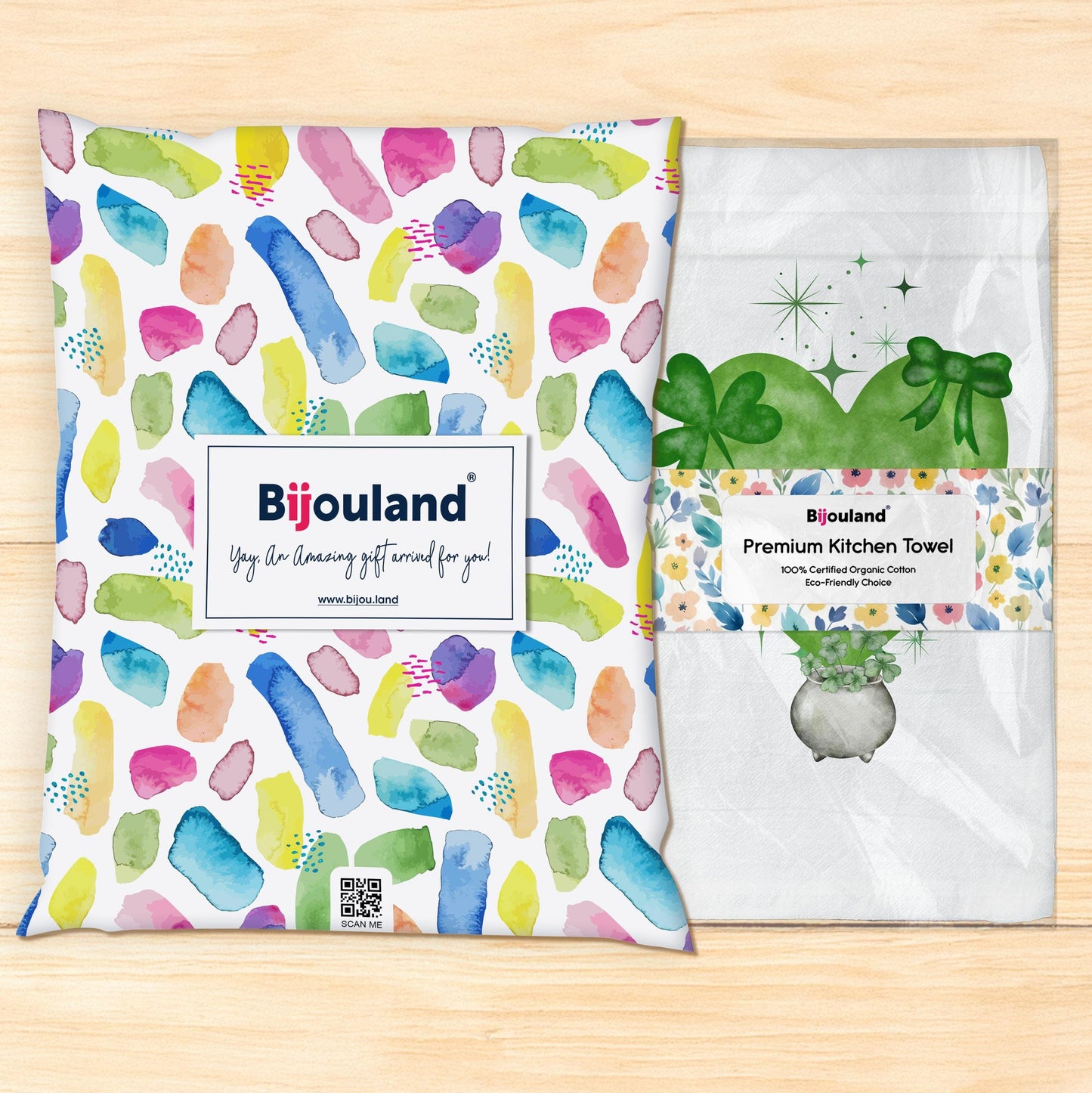 St. Patrick's Day Kitchen Towel, Shamrock Heart with Pot of Gold - Flour Sack Organic Cotton Tea Towel