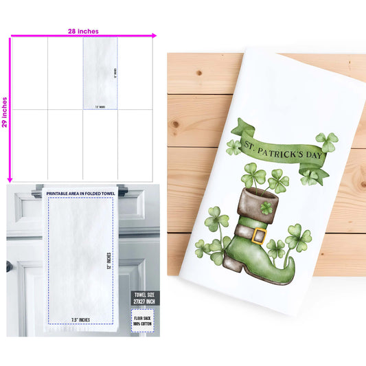 St. Patricks Day Boot Kitchen Towel, Lucky Shamrock Gift, Irish Decor - Flour Sack Organic Cotton Tea Towel