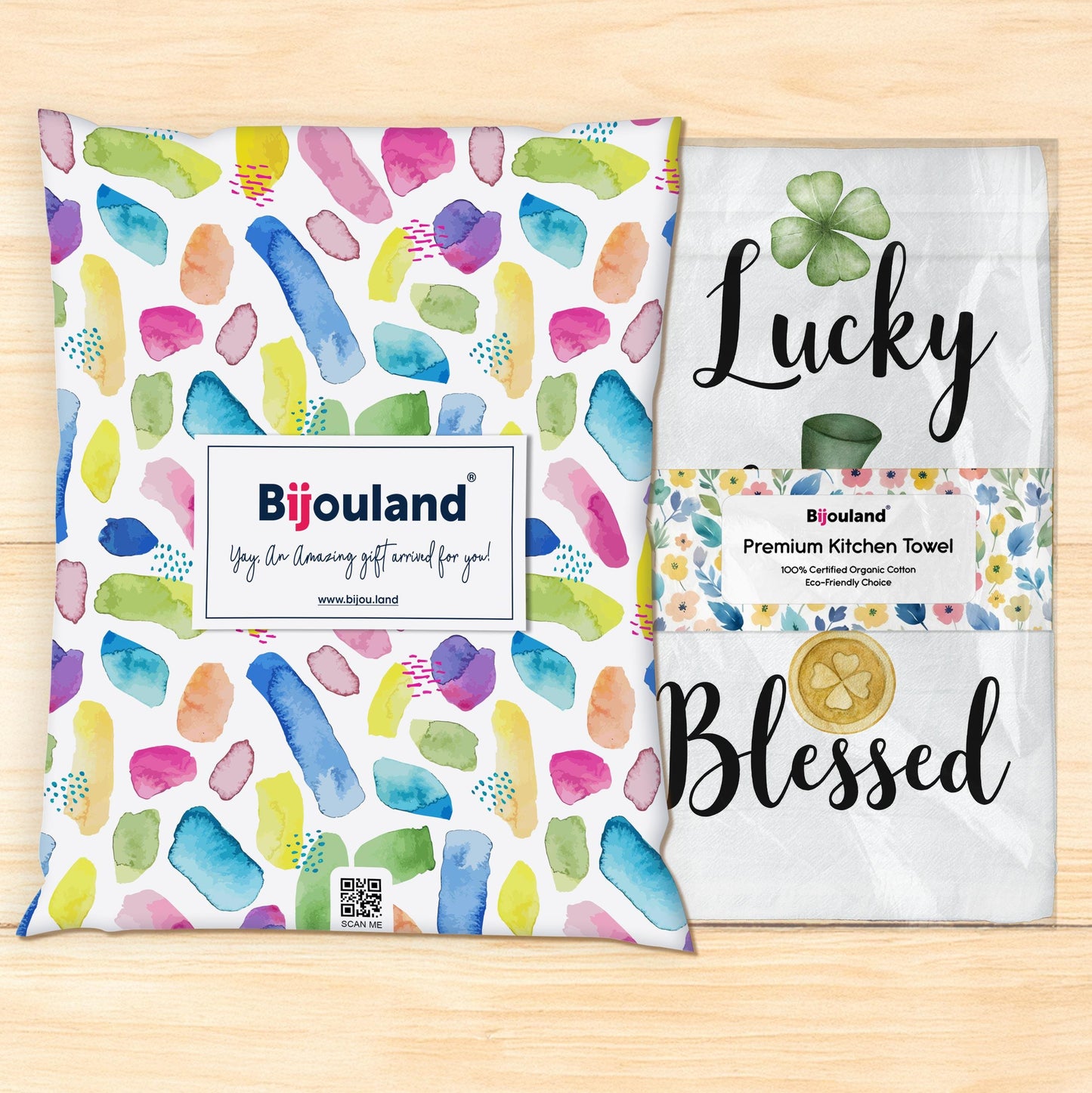 St.Patricks Day Tea Towel - Lucky Charmed Blessed Kitchen Towel - Irish Decor, Shamrock Gift - Flour Sack Organic Cotton Tea Towel