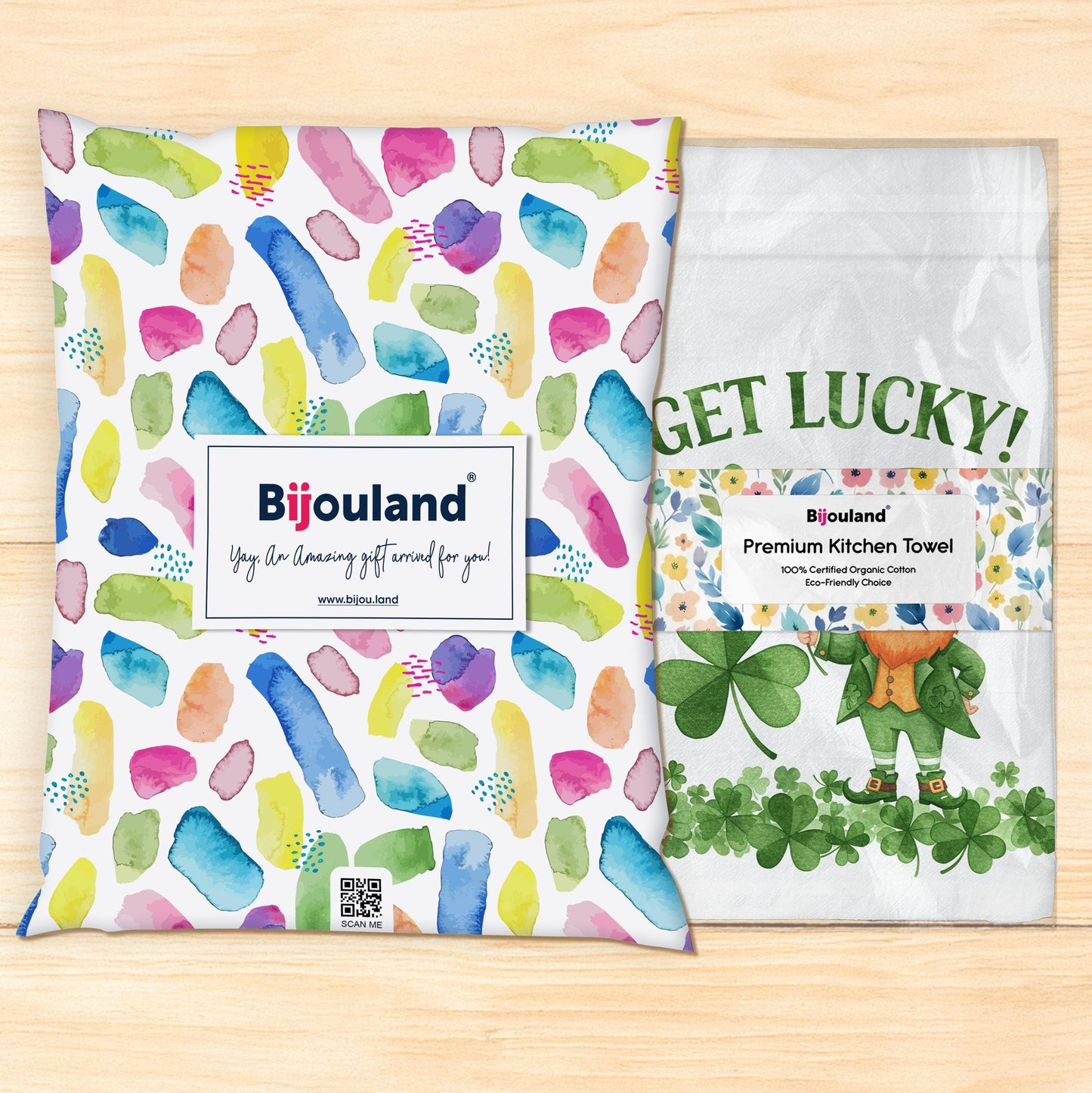 Funny St. Patrick’s Day Tea Towel - Get Lucky Kitchen Decor, Irish Leprechaun Tea Towel Gift - Flour Sack Organic Cotton