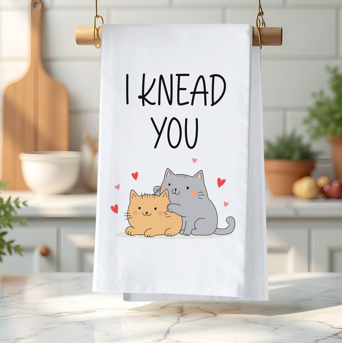 I Knead You Cat Kitchen Towel - Funny Cat Pun Gift for Bakers, Cat Moms & Lovers - Flour Sack Organic Cotton