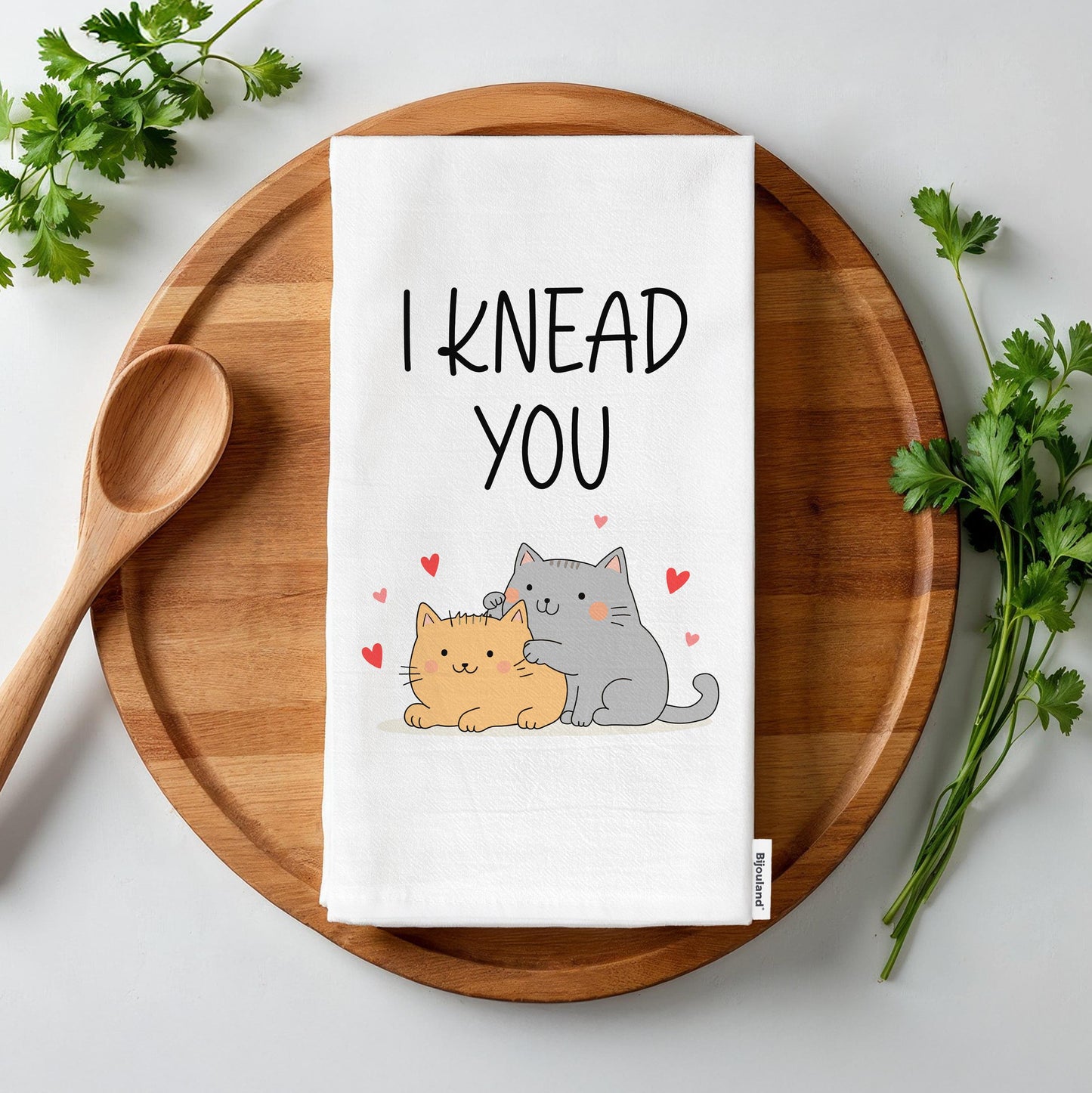 I Knead You Cat Kitchen Towel - Funny Cat Pun Gift for Bakers, Cat Moms & Lovers - Flour Sack Organic Cotton