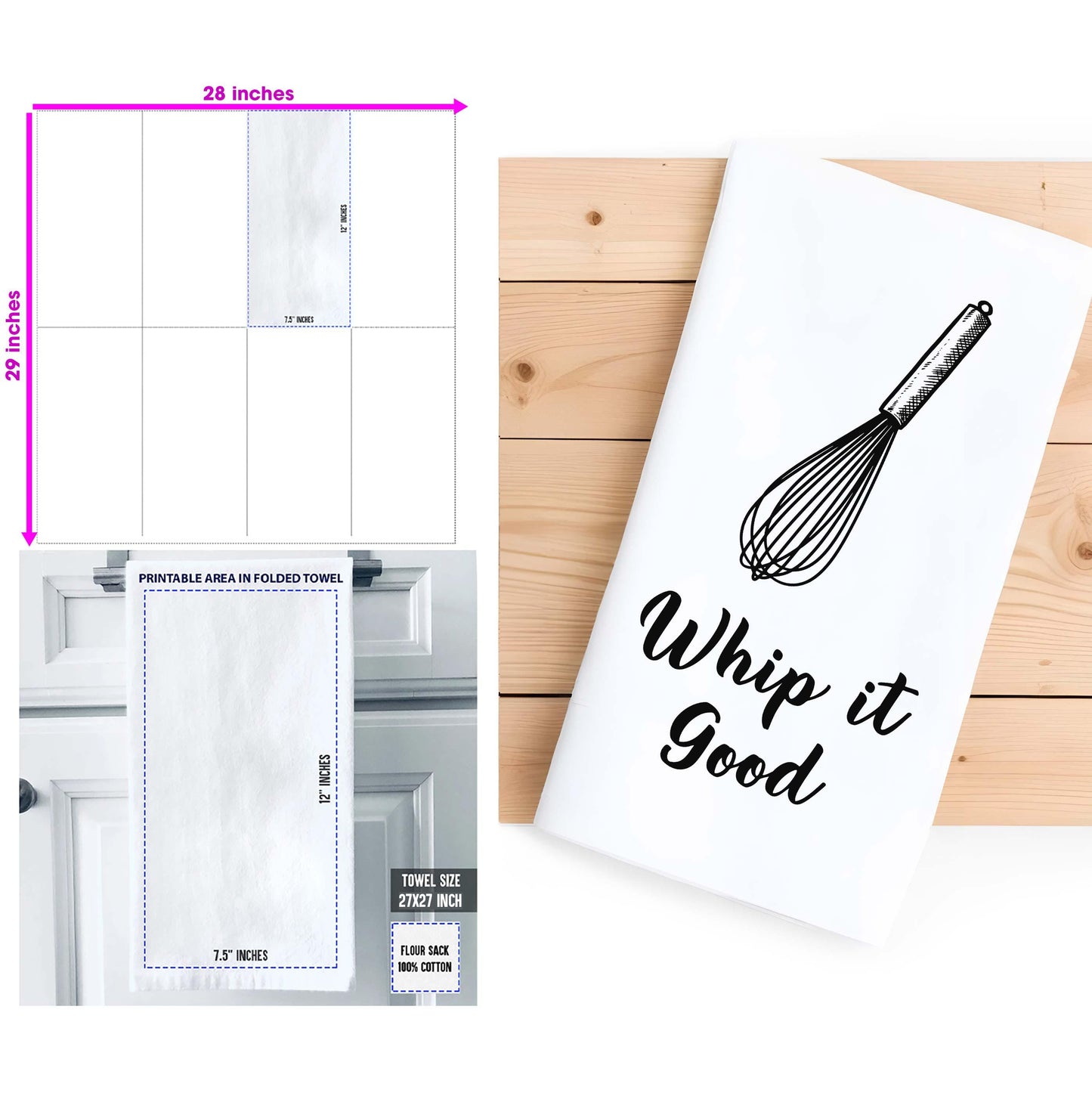 Whip It Good Kitchen Towel - Funny Cooking Pun Gift for Bakers & Chefs - Flour Sack Organic Cotton Towel