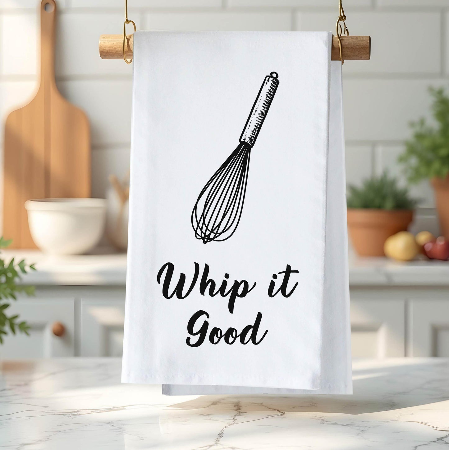 Whip It Good Kitchen Towel - Funny Cooking Pun Gift for Bakers & Chefs - Flour Sack Organic Cotton Towel