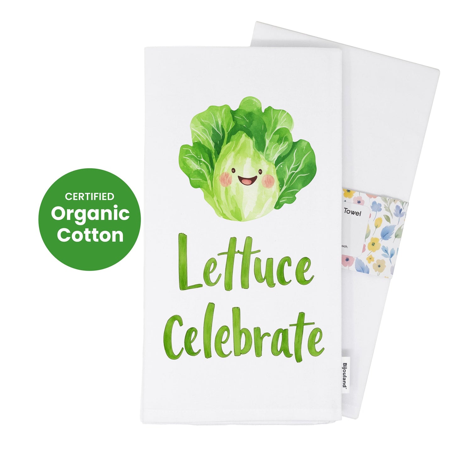 Lettuce Celebrate Kitchen Towel - Funny Food Pun Gift for Salad Lovers & Veggie Fans - Flour Sack Organic Cotton Tea Towel
