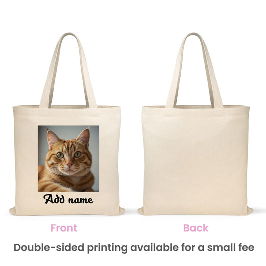 Custom Pet Photo & Name Tote Bag - Personalized Dog Cat Portrait - Eco-Friendly Canvas Bag - Dog Mom Cat Dad Gift
