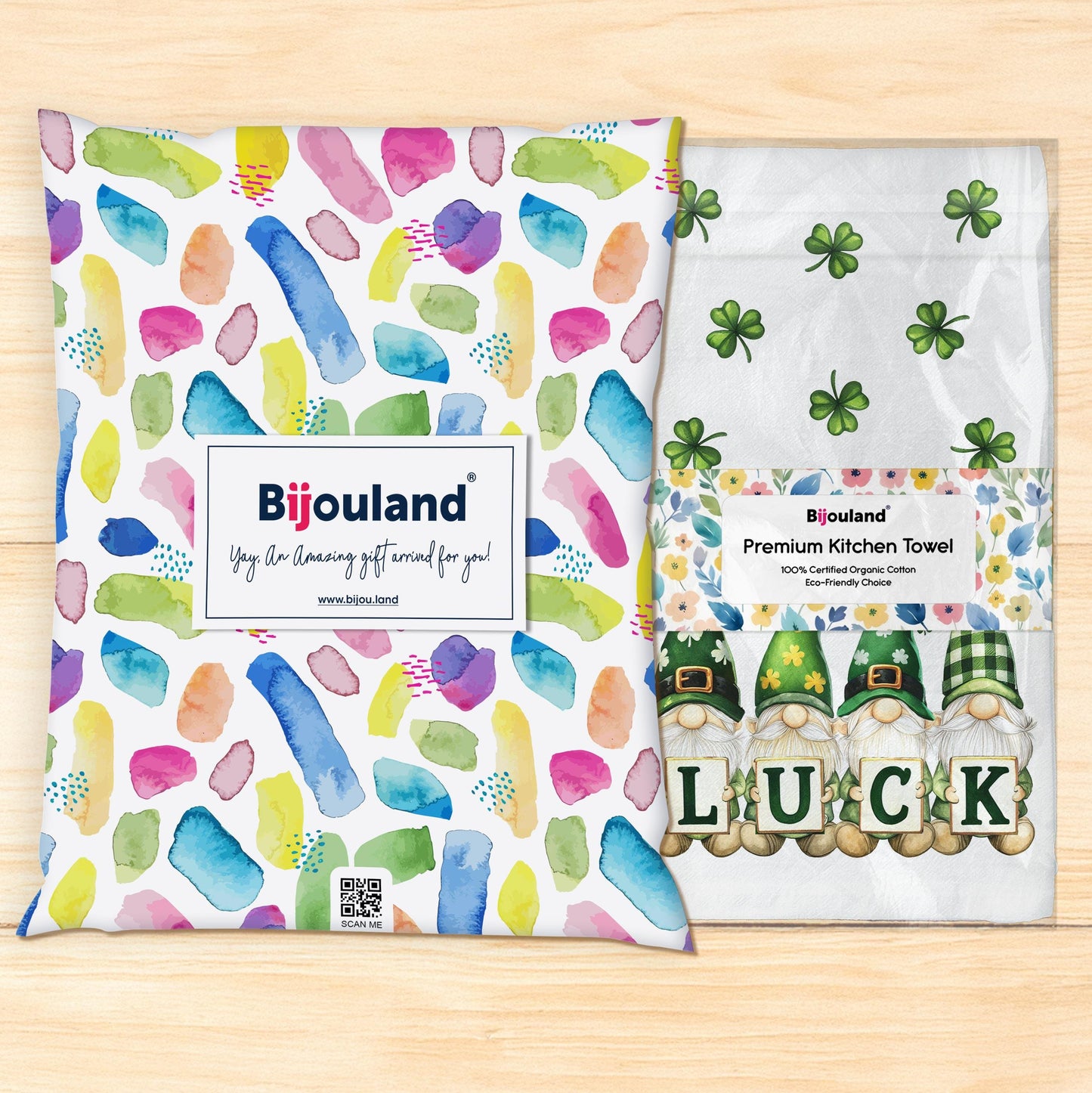 Lucky Gnomes Kitchen Towel - St. Patrick's Day Gift for Irish Decor & Gnome Lovers - Flour Sack Organic Cotton Tea Towel
