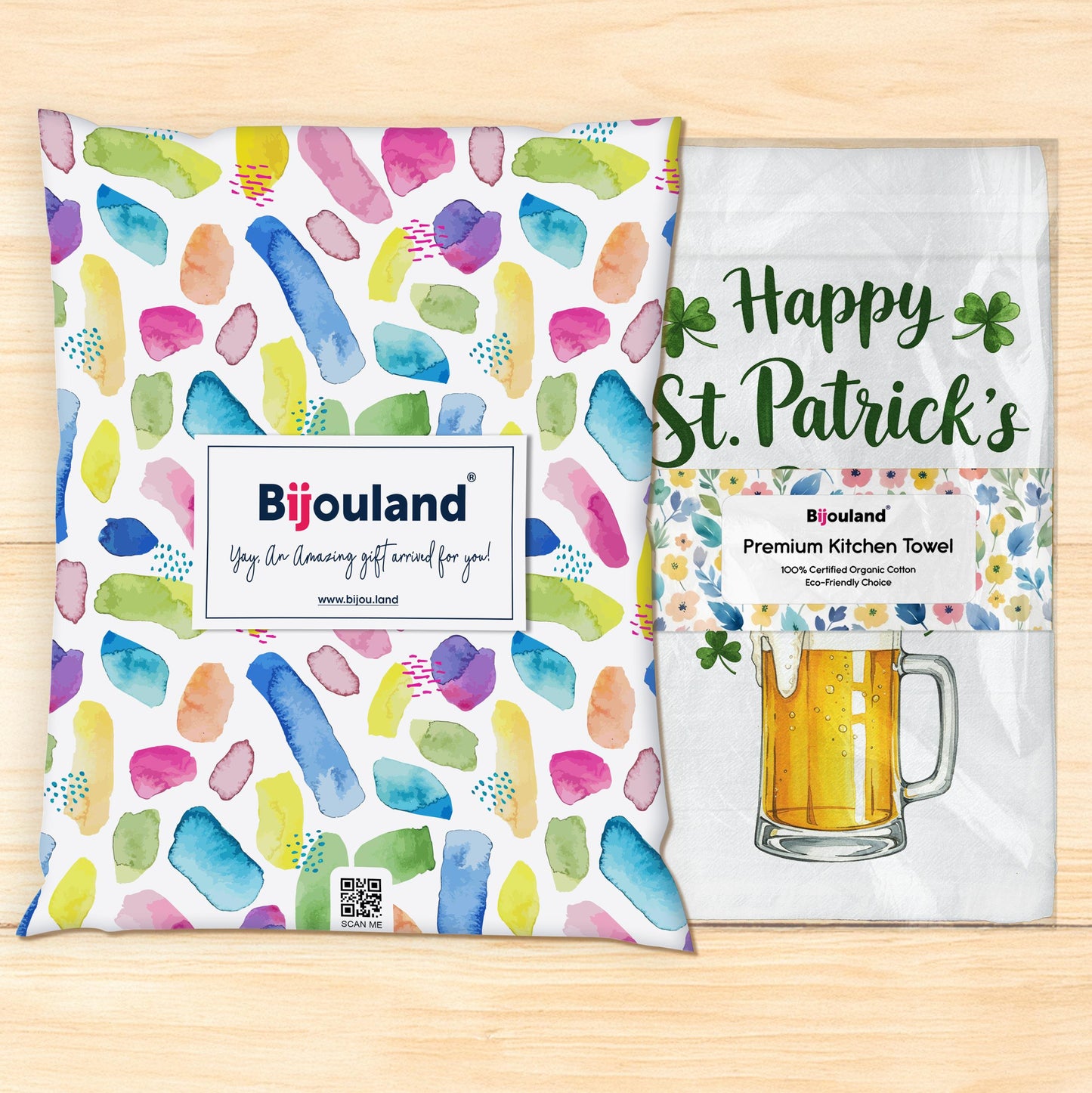 Happy St. Patrick's Day Kitchen Towel - Beer & Shamrock Gift for Irish Celebrations - Flour Sack Organic Cotton Tea Towel
