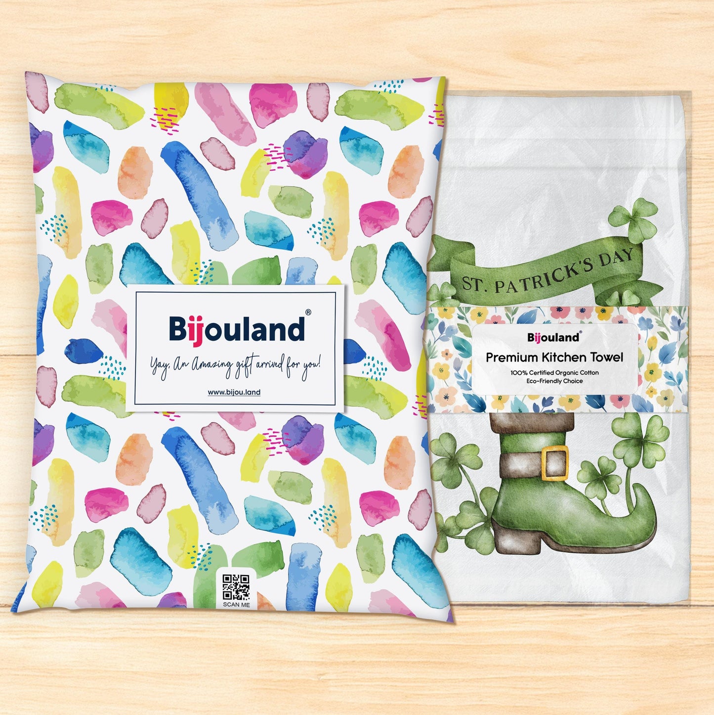 St. Patricks Day Boot Kitchen Towel, Lucky Shamrock Gift, Irish Decor - Flour Sack Organic Cotton Tea Towel