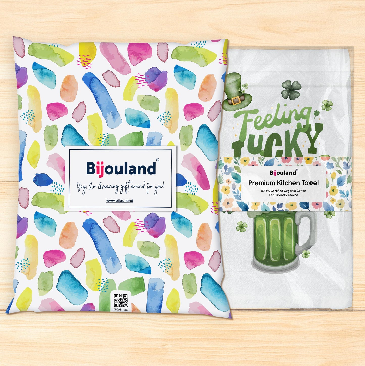 St.Patricks Day Towel Feeling Lucky, Beer & Shamrock Decor, Irish Bar Towel, Lucky Gift - Flour Sack Organic Cotton Hand Towel