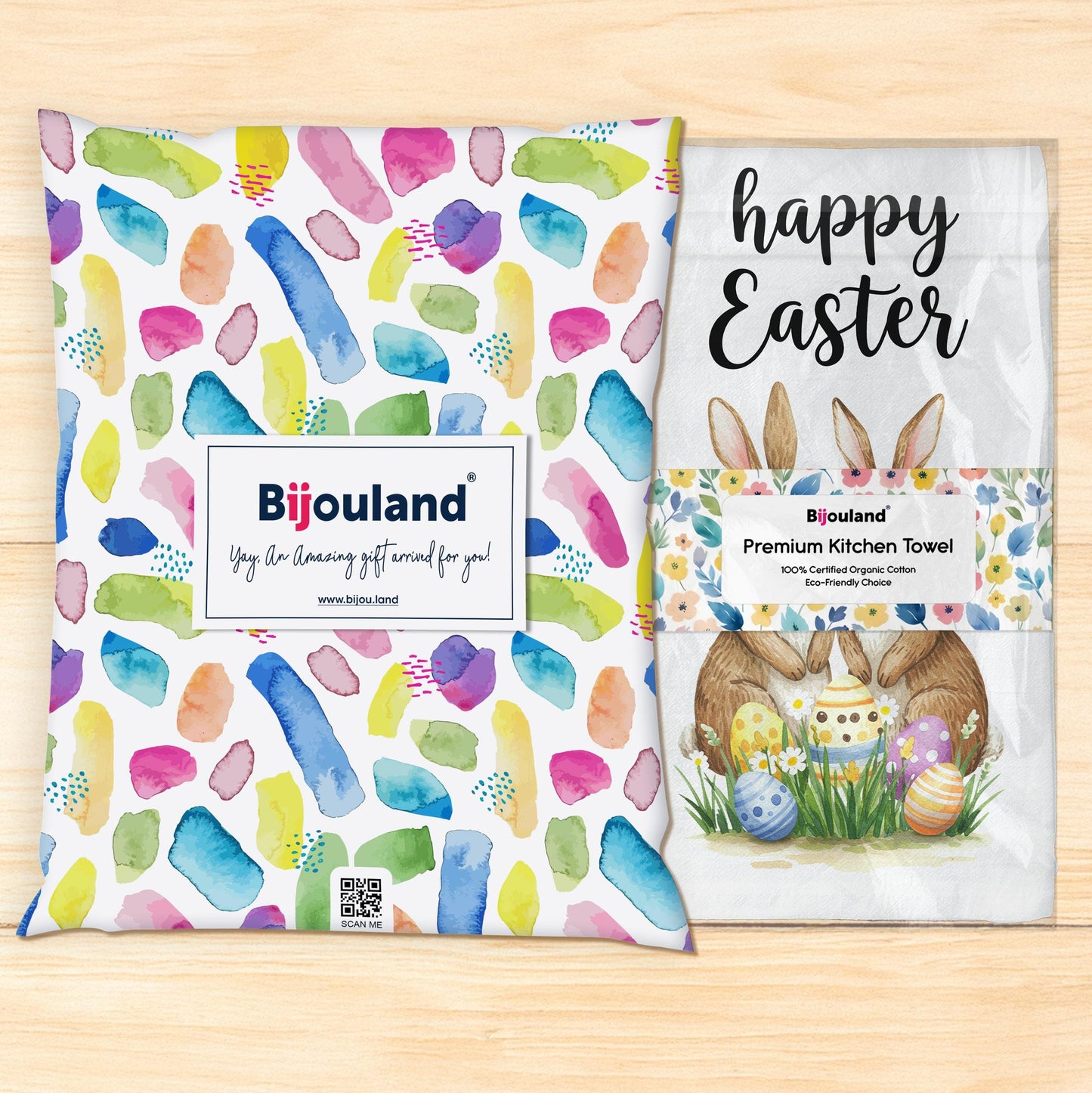 Happy Easter Tea Towel - Vintage Bunny and Easter Eggs, Spring Farmhouse Kitchen Decor, Easter Gift - Flour Sack Organic Cotton Tea Towel