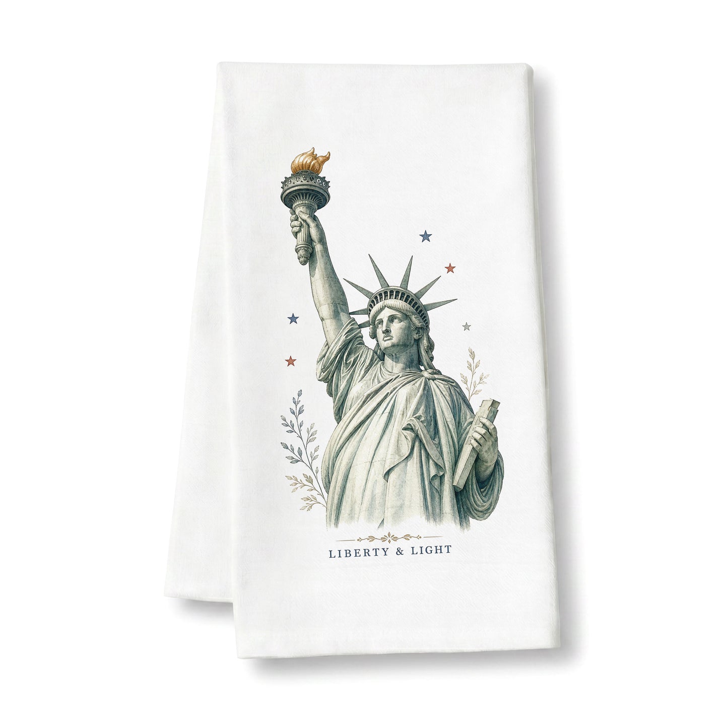 Liberty and Light Statue of Liberty tea towel on white background