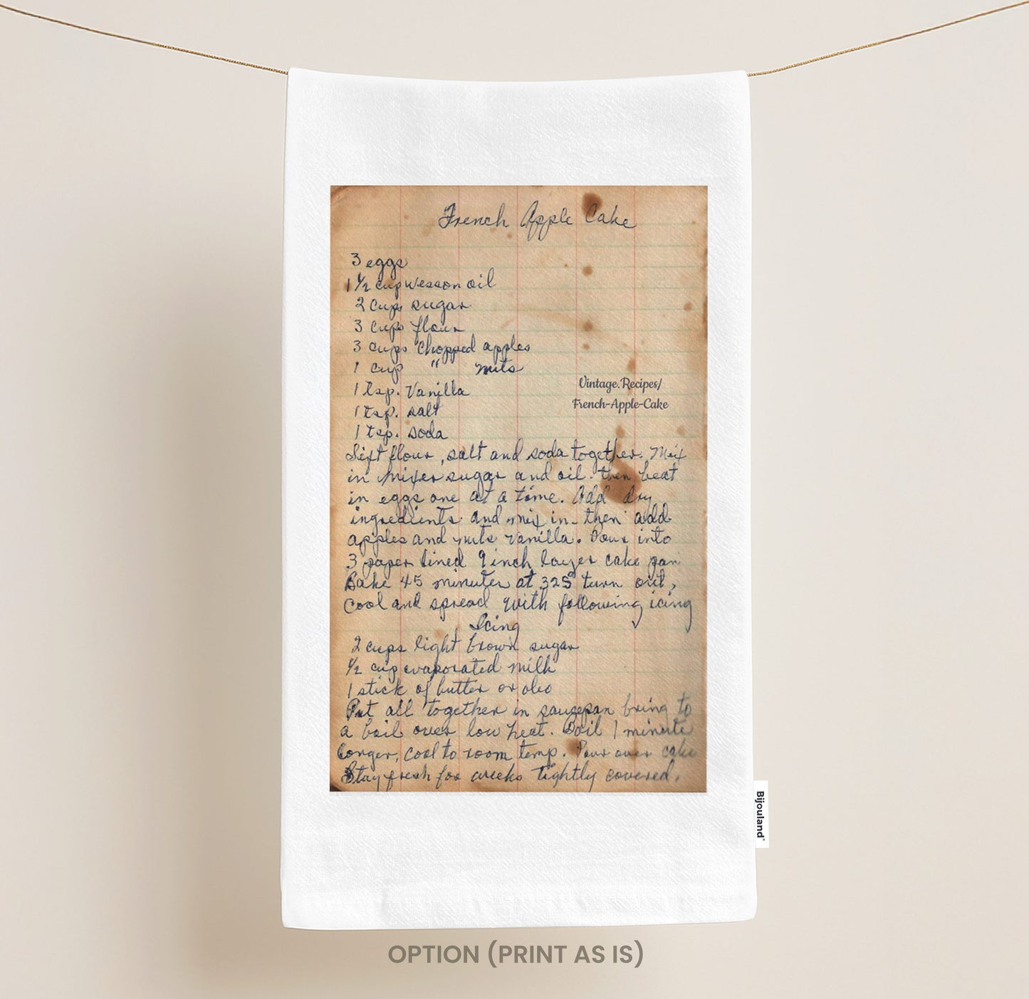 Custom Handwritten Recipe Tea Towel: Organic Cotton